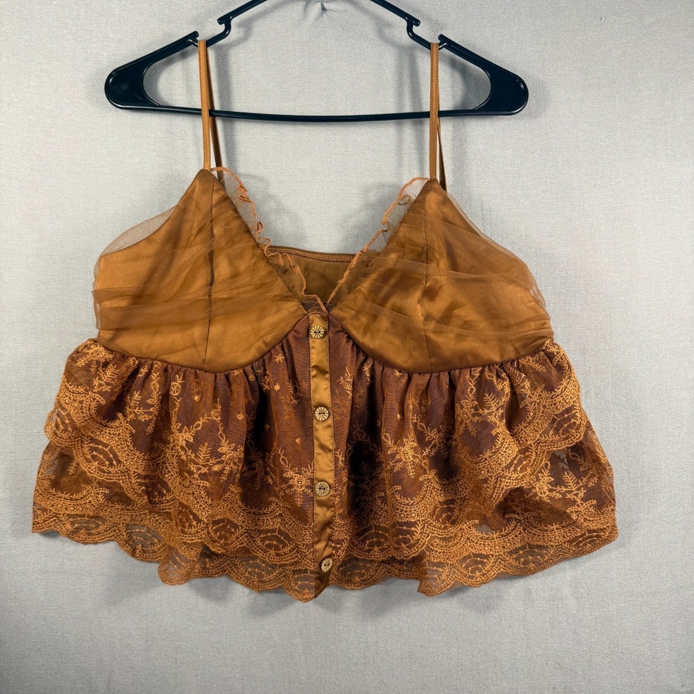 Women's Sm/Md Copper Lace Babydoll Cami Top Sheer Mesh Y2K Coquette Fairy Grunge